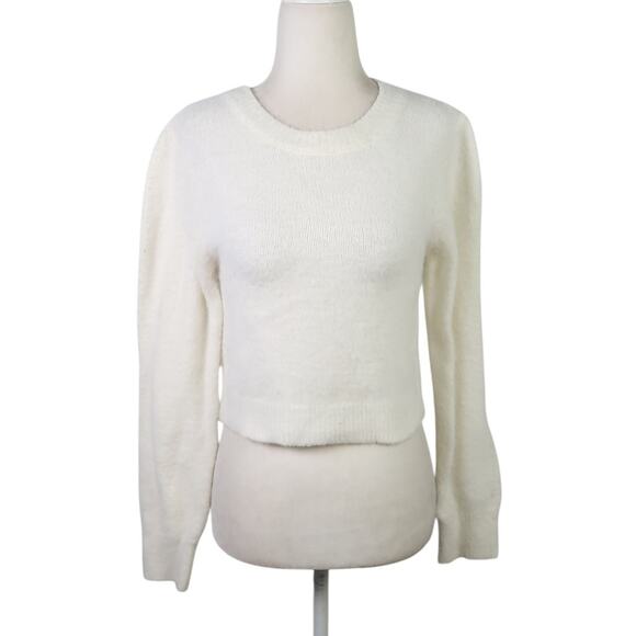 Urban Outfitters cream fuzzy knit crop crewneck sweater S - Picture 1 of 6